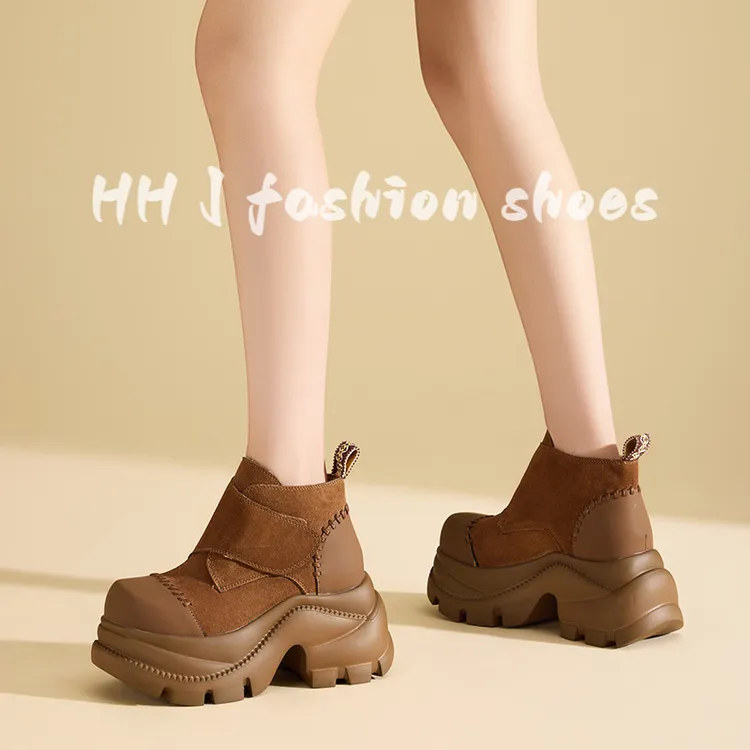 厚底烟筒靴女款2025新款秋冬新款小个子内增高短靴百搭中筒靴子潮