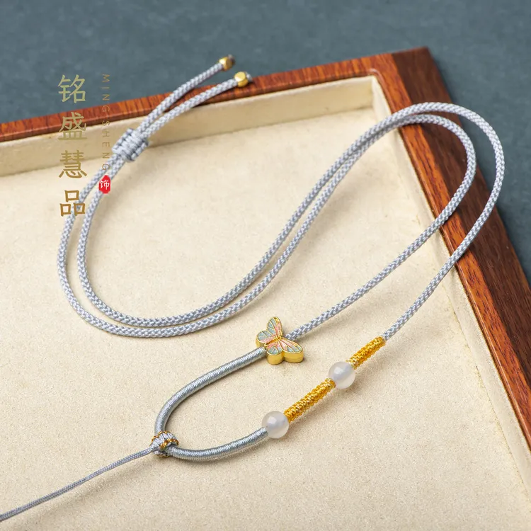 吊坠绳不对称设计时尚佛公无事牌挂绳精致蝴蝶设计款手工绕线百搭
