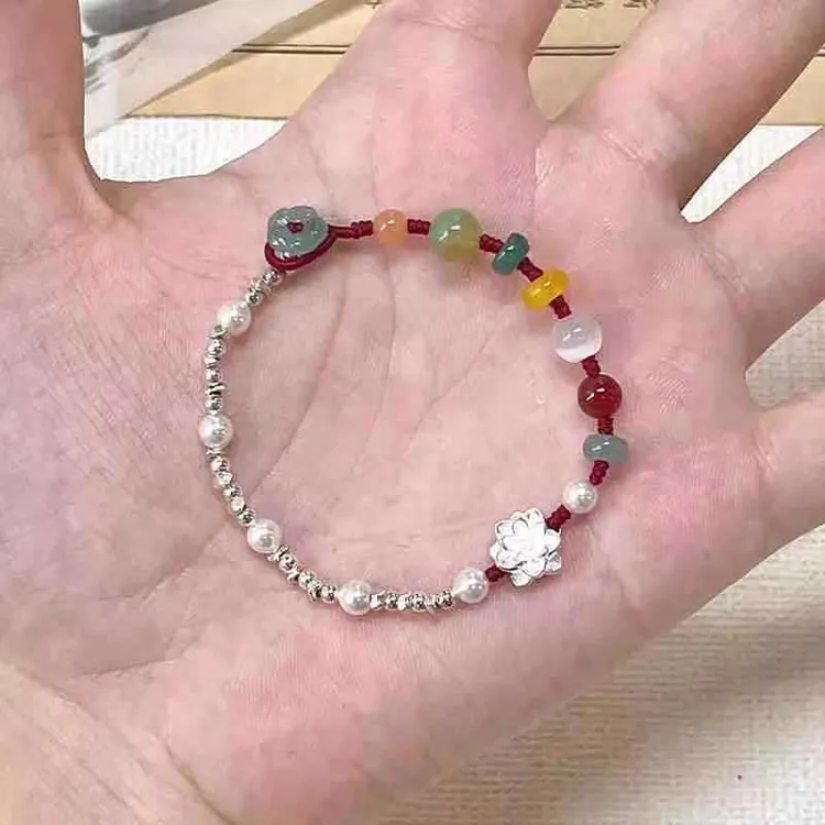 合金玻璃手链 爆款新中式多宝莲花蝴蝶手链编织精致轻奢甜美百搭