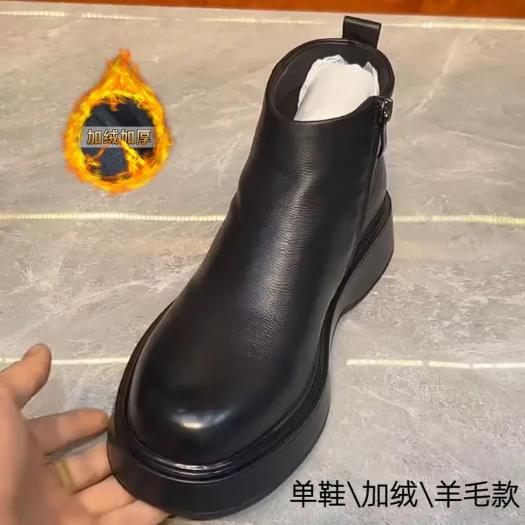 冬季牛皮加绒新品纯皮休闲舒适男鞋高品质时尚百搭潮流高级感欧货