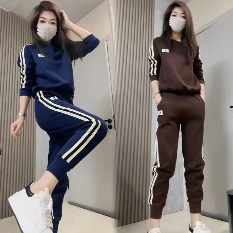 高含棉时尚休闲套装女2025年秋季新款洋气圆领卫衣束脚裤两件套