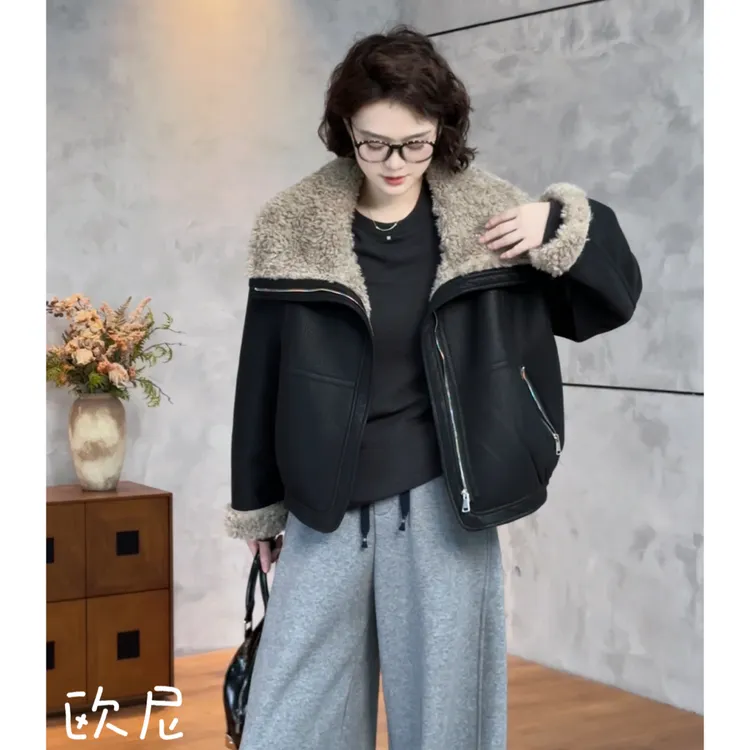 欧尼私服 2025秋冬【摩登暗涌】荔枝纹全毛内里百搭外套2510C6764