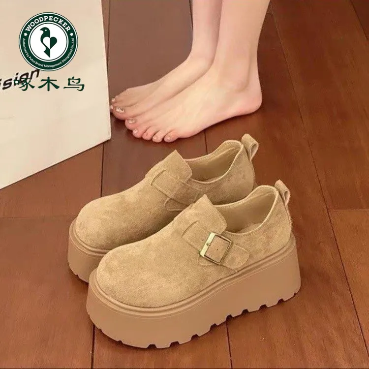 啄木鸟松糕厚底勃肯鞋女春秋季全包博肯鞋小个子增高百搭休闲单鞋