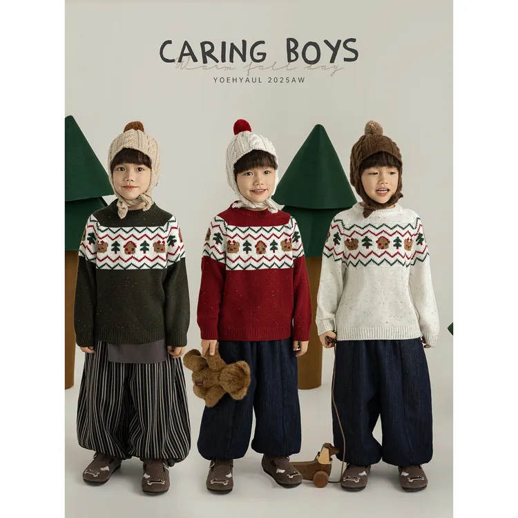 YOEHYAUL/幼悠 冬五波 男童亲肤仿羊绒纱提花圣诞节日毛衣 GD4802