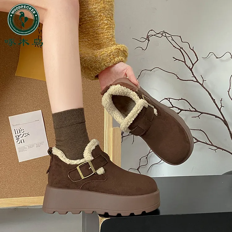 啄木鸟厚底勃肯鞋女款加绒新款冬季加绒勃肯鞋增高百搭保暖棉鞋