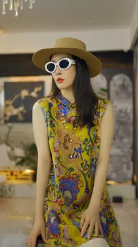 (凤仪）国风连衣裙短袖老钱风复古提花上衣