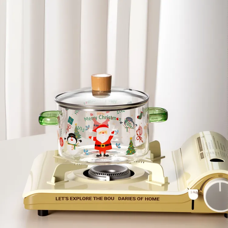 圣诞汤锅高硼硅玻璃碗炖锅有盖泡面碗炖汤煲带盖双耳碗明火可用