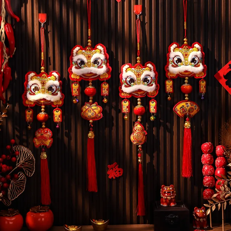新年立体醒狮小挂件2026新款马年装饰福字串挂饰春节过年氛围布置