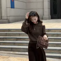 Barbie Siyu【多瑙河】8090秋季韩系设计感露肩交叉拼接长袖毛衫