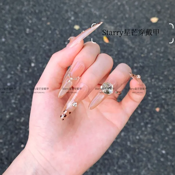 【原野焦糖】早秋豹纹猫眼纯手工穿戴甲高级感纯欲美拉德中长款显白