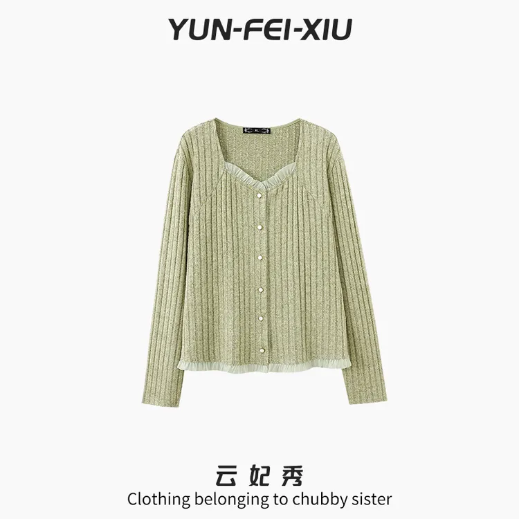 云妃秀大码女装衬衫方领日常褶边时尚宽松显瘦遮肉胖妹妹秋07116