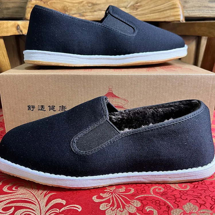 秋冬季款老北京手工麻绳纳底布鞋男式礼服呢不沾灰平底加绒开车鞋