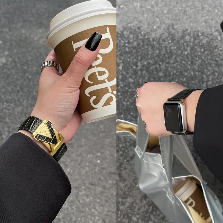 蜥蜴纹皮质磁吸表带适用applewatch10华为FIT4小米9pro红米5荣耀i