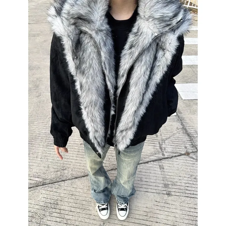 极地狼王假两件座山雕设计棉服外套男款冬季穿搭廓形重磅夹克棉衣