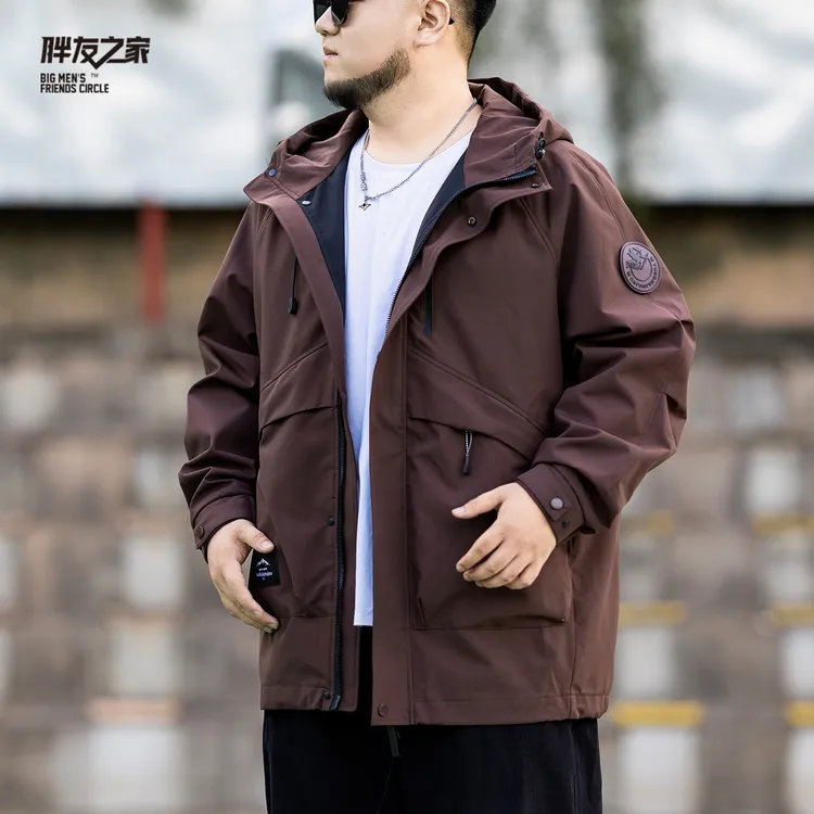 秋冬大码加肥加大男士加棉潮流宽松胖子百搭休闲冲锋衣外套2481