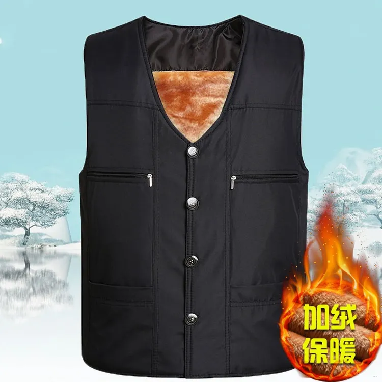 【新疆直发】秋冬季中老年人男士棉马甲加绒加厚多口袋坎肩马夹保暖