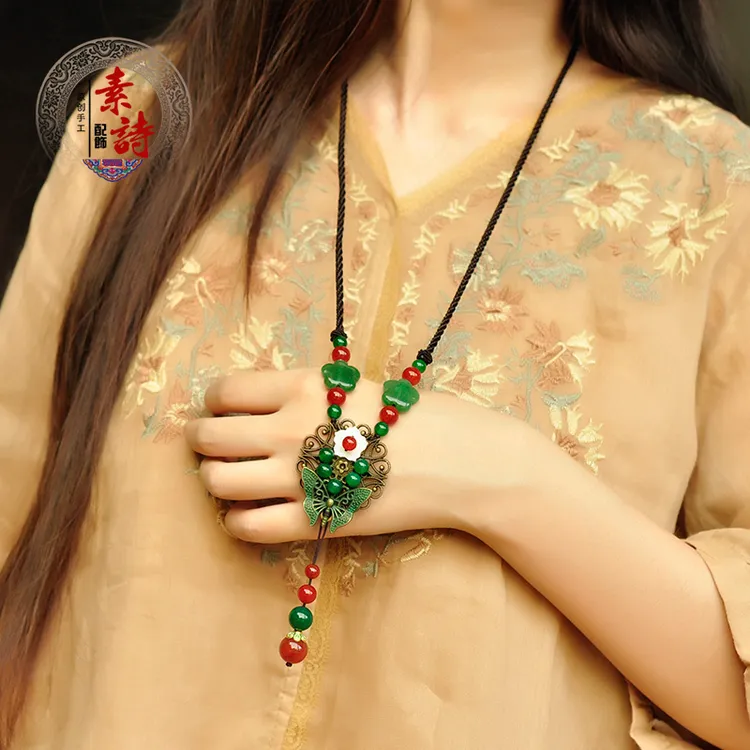 合金项链 设计感中国风毛衣链长手工编织高端上档次小众古典百搭