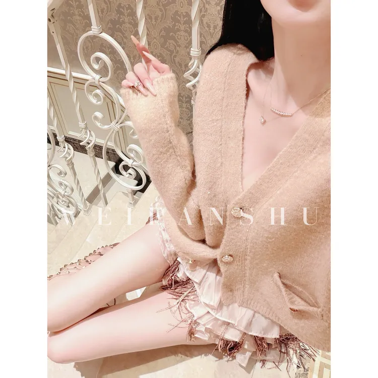 WEIFANSHU/魏凡舒【摩卡蜜恋】秋冬新款时尚甜美宽松牦牛绒羊毛开衫