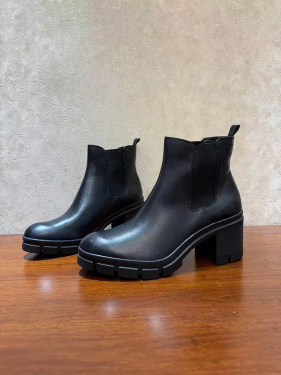 圆头常规切尔西靴黑色粗跟靴子女鞋女靴靴子秋冬