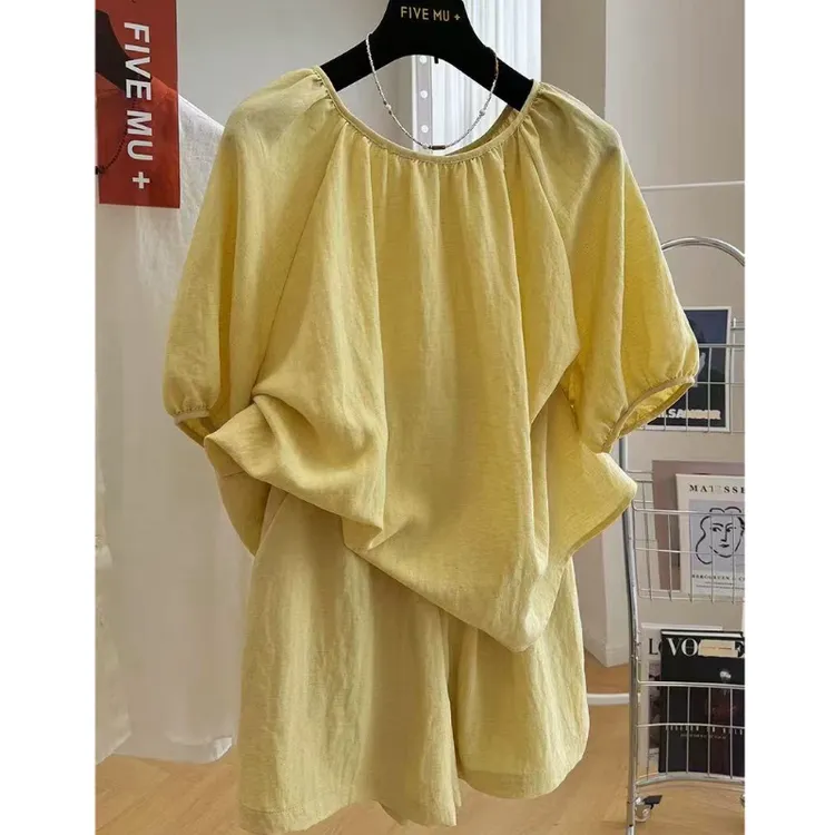 高端欧货夏季新款高级感时尚后背绑带短袖衬衫短裤套装女