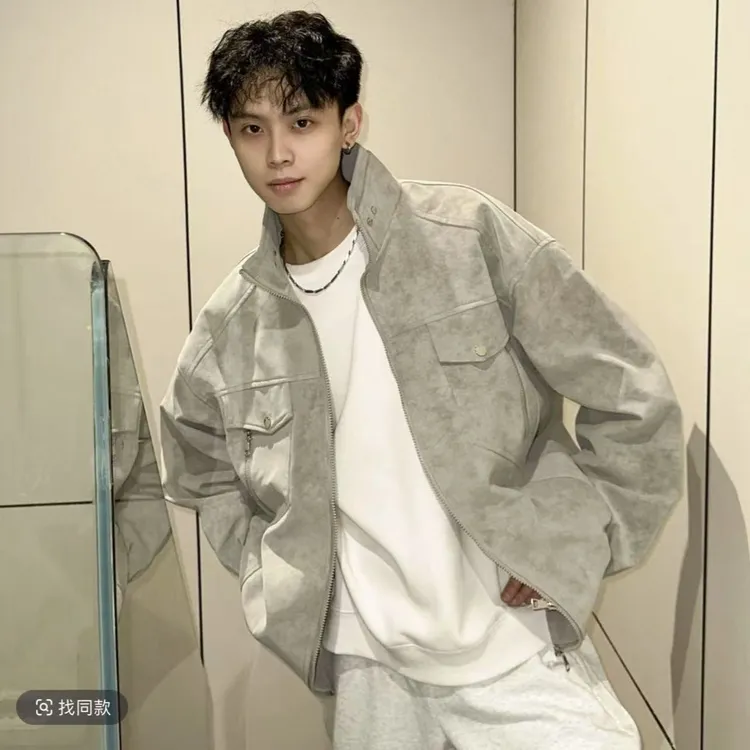 美式复古男士夹克新款雾面PU皮衣男春秋立领工装夹克百搭短款外套