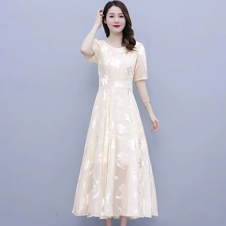 FAVMARTHA品牌雪纺连衣裙女士2025新款夏季高端大气上档次中年妈