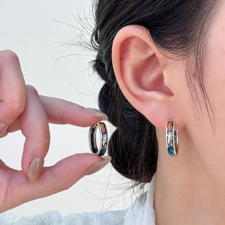  S925耳饰 九尾狐耳环珐琅彩时尚精致中国风