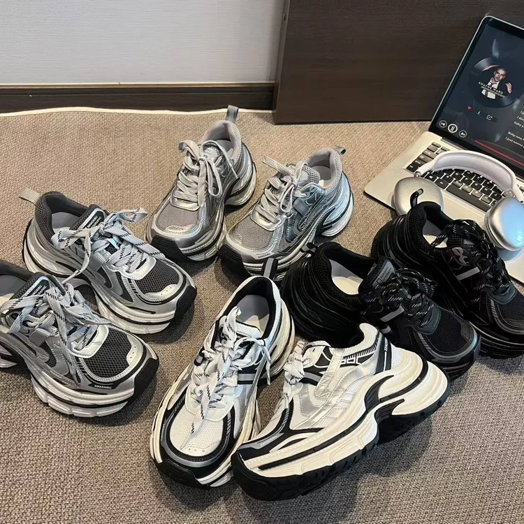 广州欧货【造梦者】秋季7cm休闲线条系带洋气真皮潮流松糕鞋