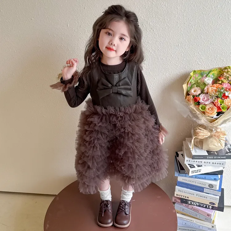 女童连衣裙秋装2025新款洋气儿童背心纱裙套装女孩初秋款蛋糕裙子