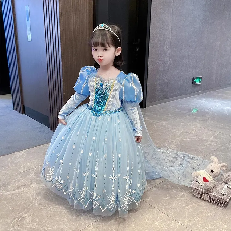 冰雪奇缘爱莎公主裙子女童春秋新款小女孩生日礼服艾莎儿童连衣裙