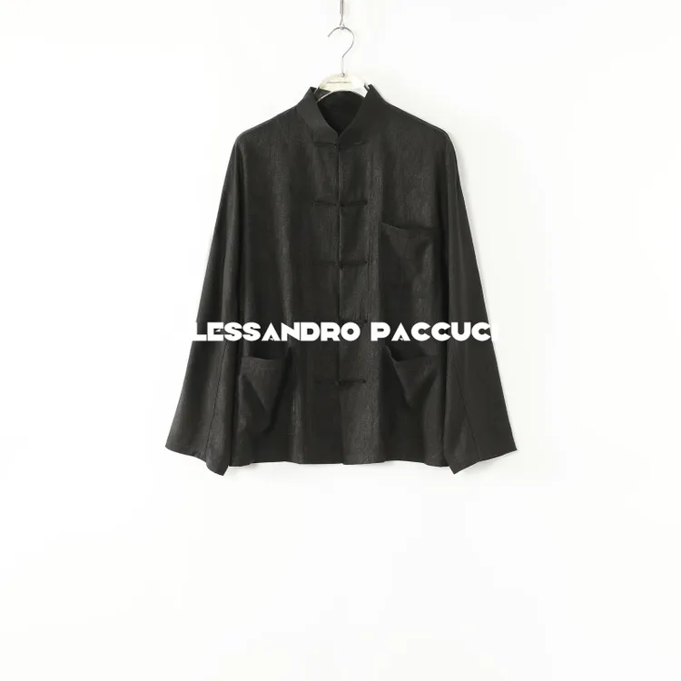 AP洛哥52059WT【黑标限量/暮染】桑蚕丝立领新中式手工盘扣暗纹外套