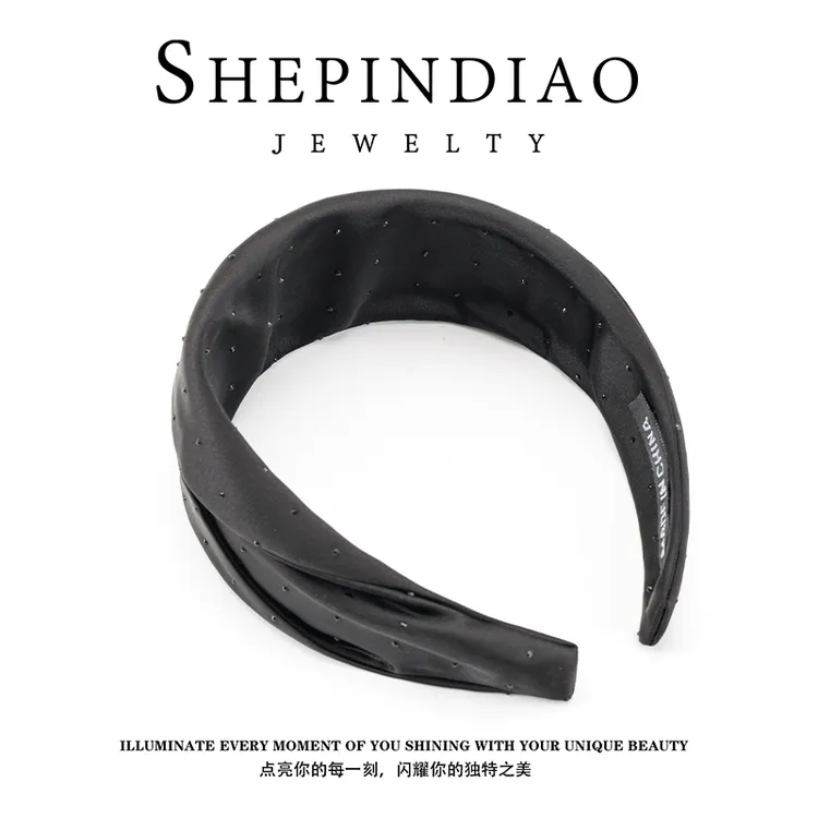 奢品调F239细闪缎面铆钉钉珠宽边设计高级感高颅顶头箍时尚发饰