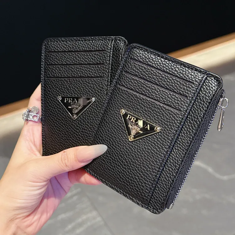 零钱包P家百搭时尚金标三角标新款卡夹复古皮潮流卡夹多卡位卡包
