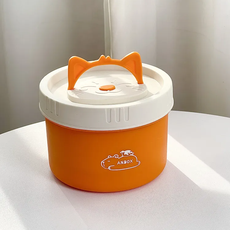 【简奢专属】超萌猫盖304不锈钢圆形便当饭盒厨房收纳盒多用盒