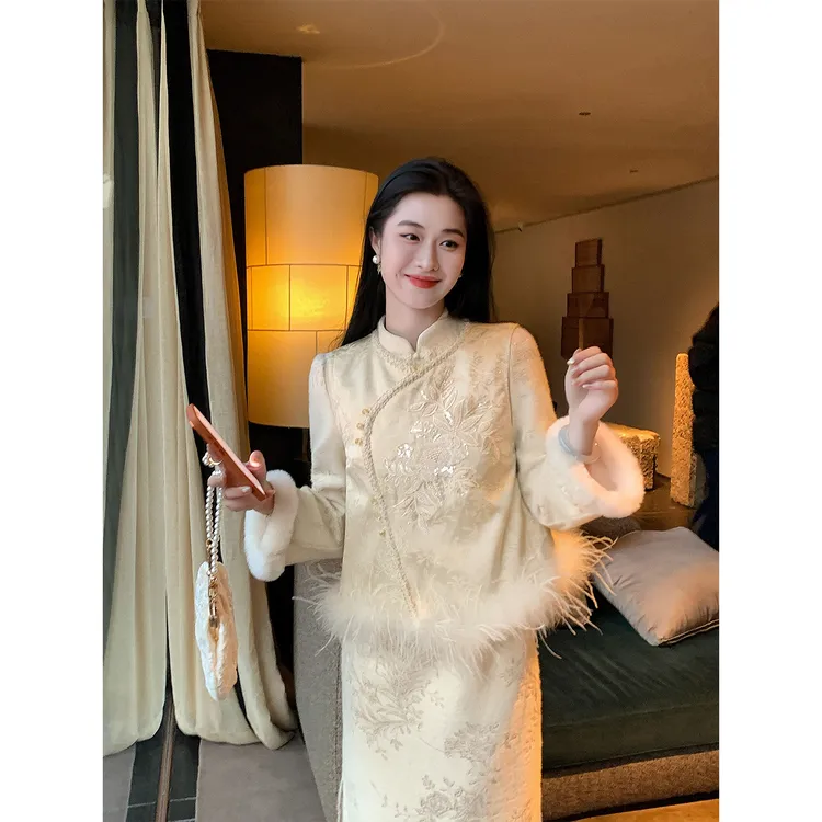 凌茜恣禾【如霜】国风新中式绣花马甲秋冬拼接毛毛保暖百搭外搭背心