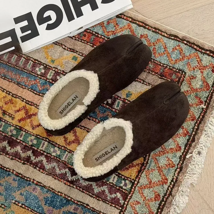 诗歌兰时尚雪地靴女2025冬新款皮毛一体厚底分趾加绒棉鞋8899-79