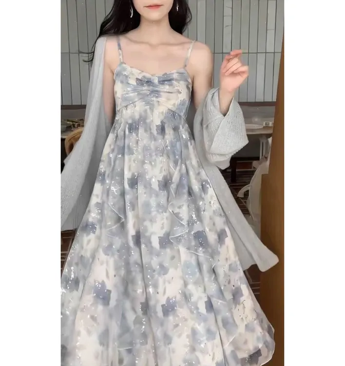 【青鸾语】300斤特大码胖mm女装气质开衫显瘦法式连衣裙2025夏新