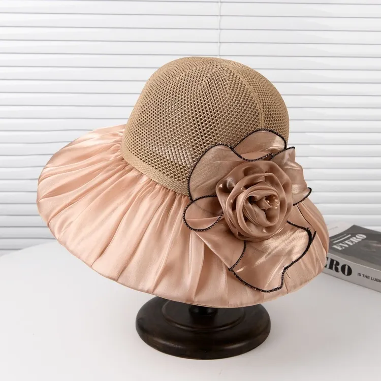 新款彩胶渔夫帽女夏花朵遮阳防晒防紫外线沙滩帽大檐时尚百搭帽子