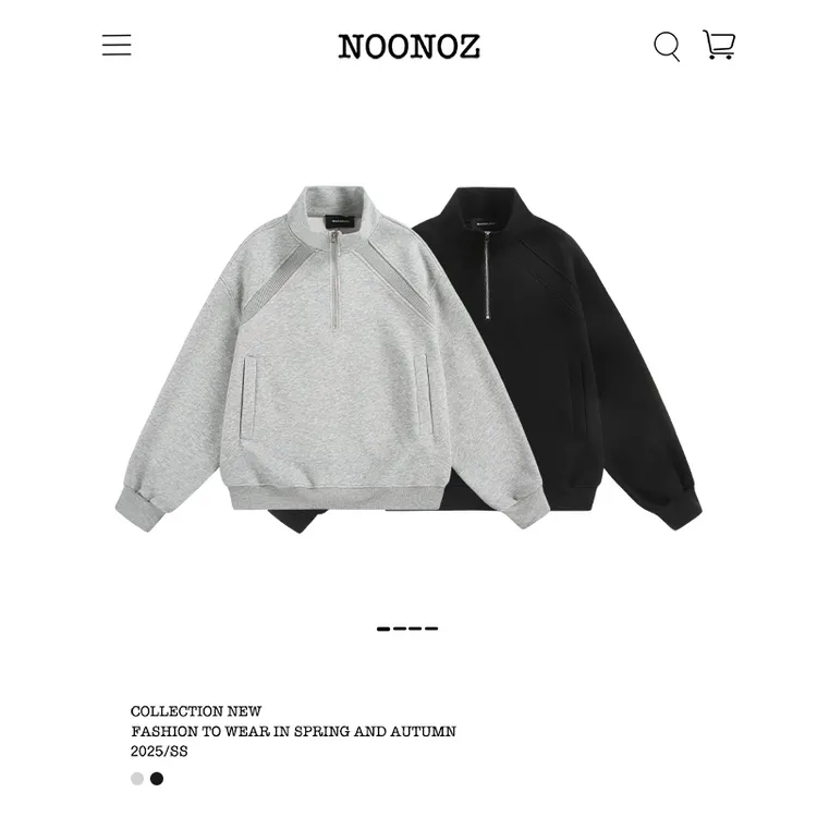 NOONOZ解构半拉链套头卫衣男女潮牌美式复古宽松街头运动情侣上衣