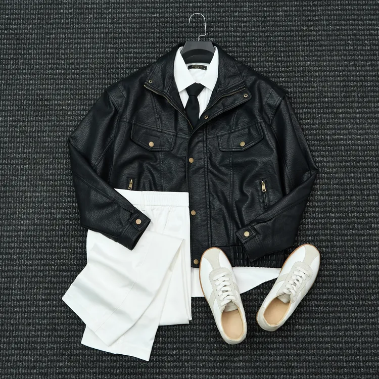 Mrperfect美式立领休闲机车皮衣男外套短款秋冬男士痞帅皮夹克