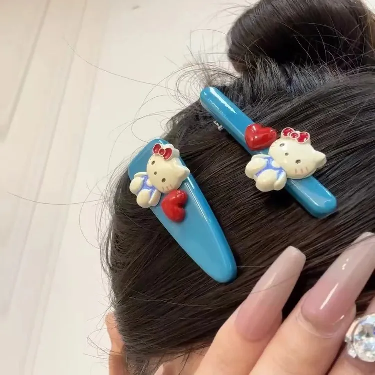 【蜜桃茶】甜心baby 可爱卡通hellokitty发夹蓝色鸭嘴夹刘海夹子
