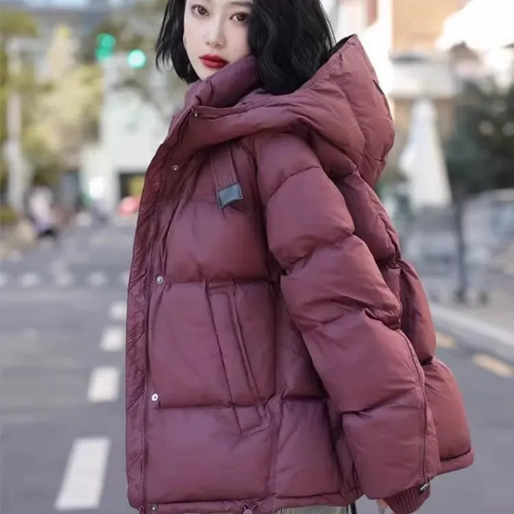 欧货连帽中长羽绒棉服女2025冬季新品爆款流行休闲保暖面包服外套