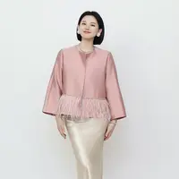 玉兰悠悠2025新款秋“羽栖”鸵鸟毛外套圆领纯色短外套设计师上衣女