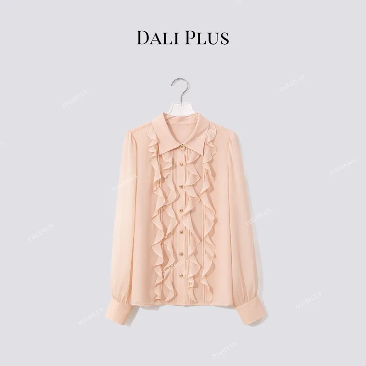 DALI PLUS“仙女粉衬衫”荷叶花边轻奢气质长袖衬衫-D5SS7261