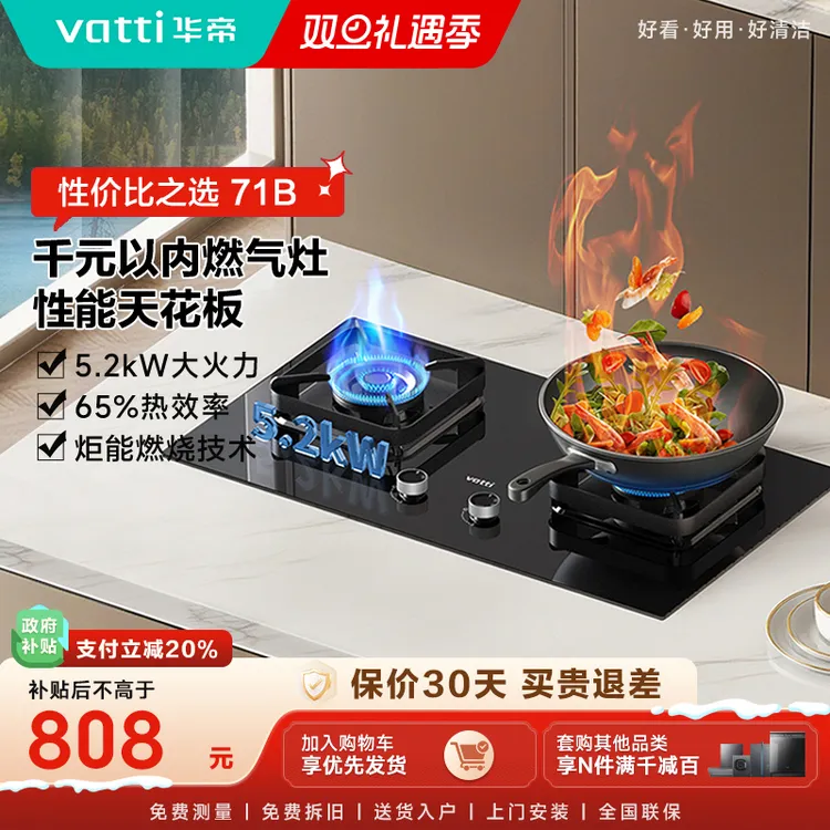 Vatti/华帝71B华帝燃气灶一级能效5.2千瓦猛火燃气灶家用节能双灶