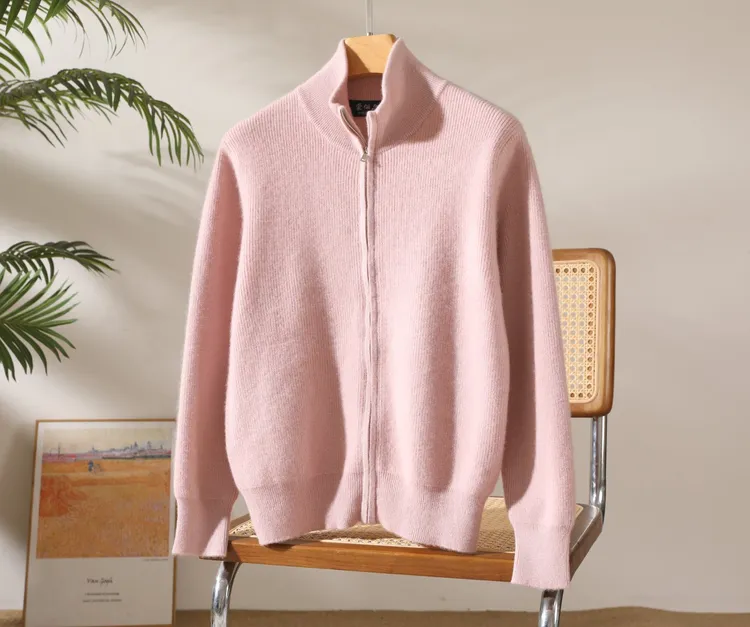 立领开衫拉链款羊绒女衫长袖秋冬百搭