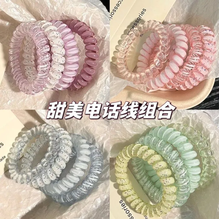 夏天清新百搭日常发绳耐翰林韩式少女~高品质葡萄椰椰波点电话线