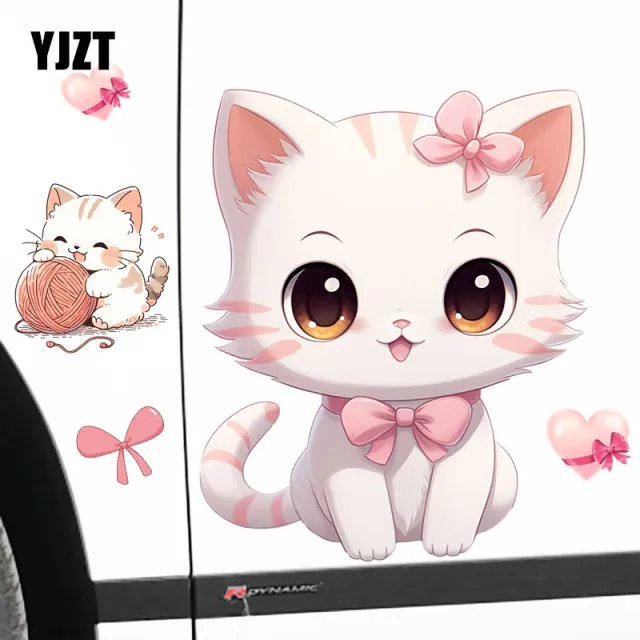 YJZT 可爱粉猫咪卡通汽车贴纸电动车摩托车划痕遮挡防水车贴