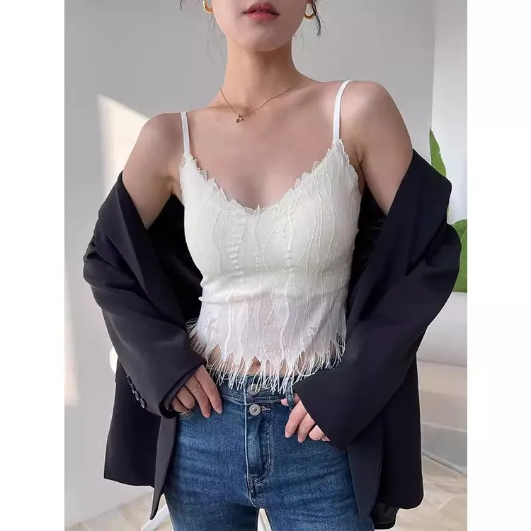 流苏吊带背心女春夏v领带胸垫打底美背文胸内搭无袖短款上衣外穿