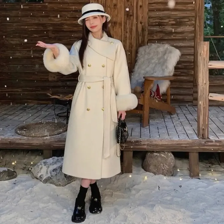 冬季新款赫本风加棉加厚呢大衣腰带显瘦高级感外套